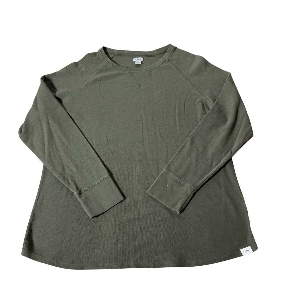 LL Bean Waffle Knit Thermal Top Womens XL Green Long Sleeve Cotton Gorpcore